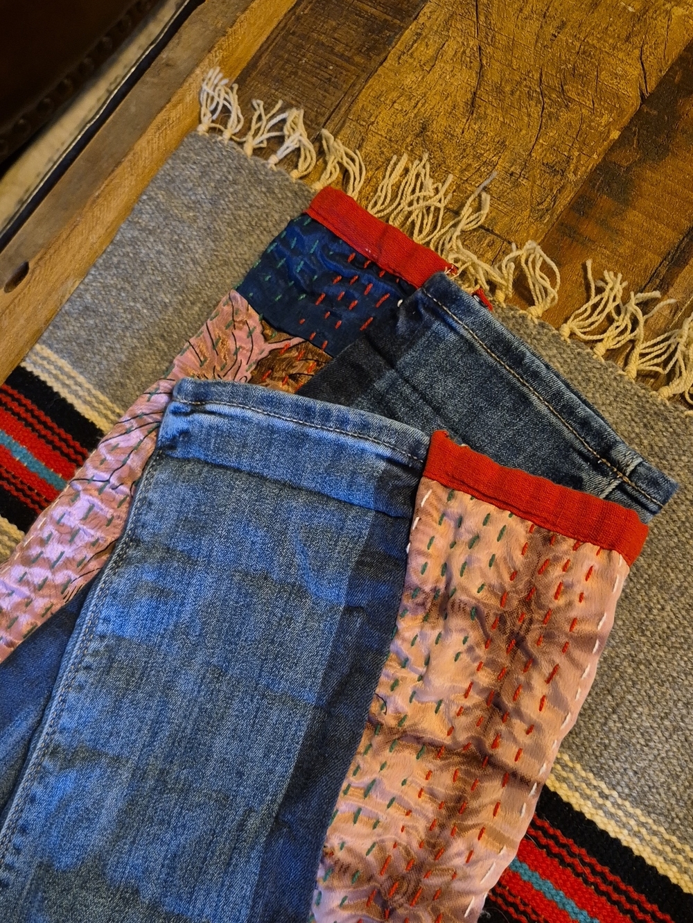 ExPressJeansRepurposed "LoveMeTwice"BellBottom Jeans.sz2 R. W13"×30" 7rise(1670A - Picture 9 of 16